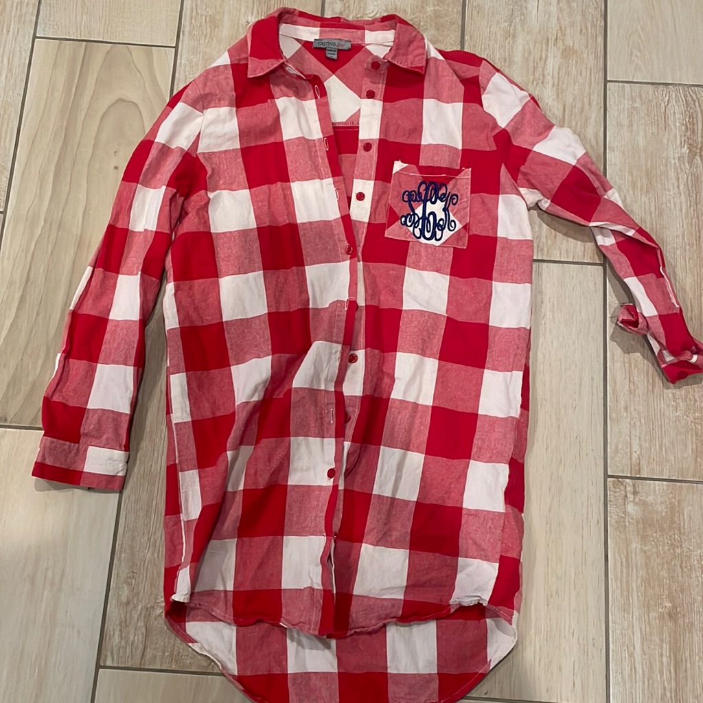 Monogrammed Red Checkered Button Down
